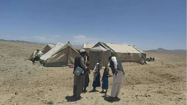 Polio team monitoring polio campaigns in Dawlat Zai camp in Paktia Province in June 2021 © NEOC/Merjan
